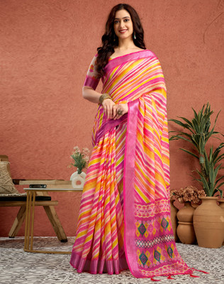 SIRIL Printed, Woven, Embellished Kalamkari Tussar Silk, Cotton Silk Saree(Multicolor, Pink)