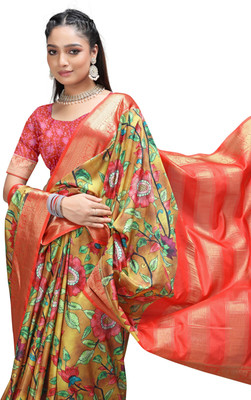 PremVastra Digital Print Floral Crepe Saree(Red)
