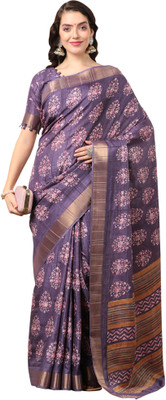 Divastri Printed Madurai Silk Blend Saree(Purple)