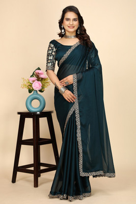 SAADHYA CREATION Embroidered Bollywood Chiffon Saree(Dark Blue)