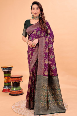 Saadhvi Woven Banarasi Pure Silk Saree(Purple)