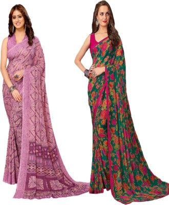 ANIRAV Printed Bollywood Georgette Saree(Pack of 2, Purple, Green, Pink)