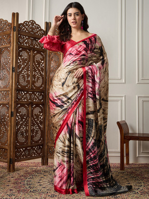 Divastri Printed Daily Wear Satin Saree(Beige)