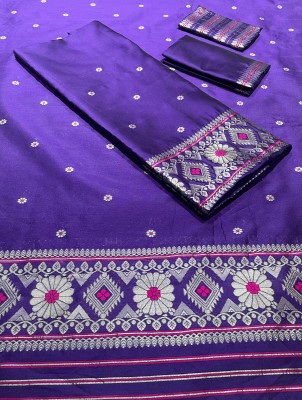 KHATI AXOMIYA Woven Mekhela Chador Polyester, Silk Blend Saree(Purple)