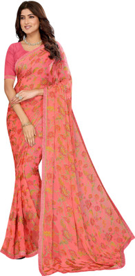 Madhur milan Printed Bollywood Brasso Saree(Pink)