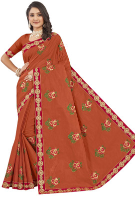 RANJANA CREATION Embroidered Tant Cotton Silk Saree(Mustard)