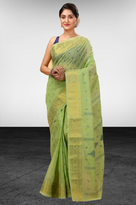 Kanokanjoli Woven Jamdani Handloom Cotton Blend Saree(Multicolor)