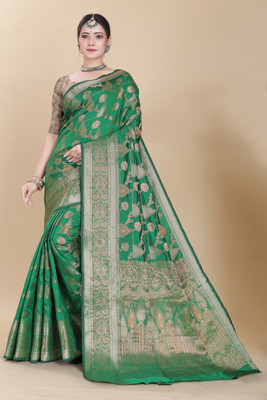 SHREE NATH CREATION Self Design, Paisley Banarasi Cotton Silk Saree(Green)