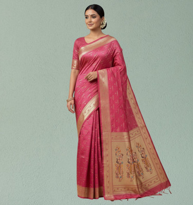 Bajrang fab Self Design Banarasi Satin Saree(Pink)