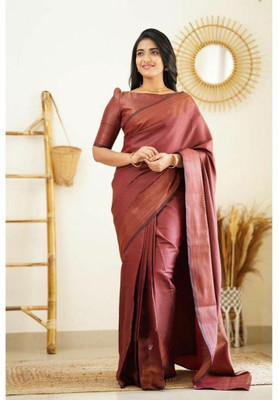 KP CREATION Self Design Daily Wear Jacquard Saree(Brown)