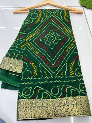 georgette Printed Bandhani Georgette Saree(Green)