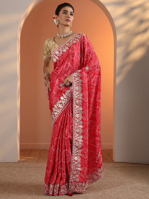 LIBAS Printed Daily Wear Silk Blend Saree(Red)