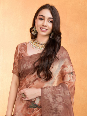 MANTROTSAV Digital Print Bollywood Cotton Blend Saree(Orange)