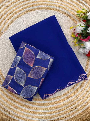 ZENFAB THREADS Self Design, Embroidered Bollywood Georgette Saree(Blue)