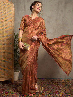 ANOUK Embellished Daily Wear Tissue Saree(Brown)