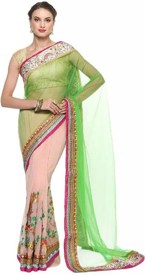 ROOP SUNDARI SAREES Embroidered Bollywood Georgette, Net Saree(Green)