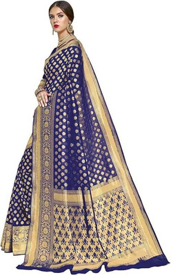 SWAMI STUDIO Self Design Banarasi Jacquard, Art Silk Saree(Dark Blue)