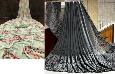 HouseOfCommon Floral Print Bollywood Georgette Saree(Pack of 2, Green)