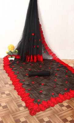 DEVKISONDESIGNER Embroidered Bollywood Net Saree(Black)