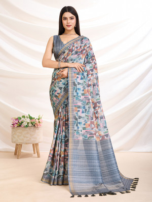 MANTROTSAV Printed Bollywood Silk Blend Saree(Grey)