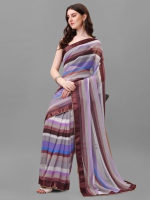 Pptt Striped Bandhani Georgette Saree(Brown)