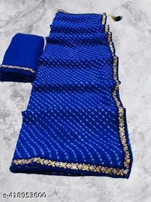 Metro Textiles Printed Bandhani Georgette Saree(Blue)