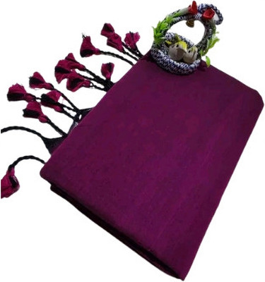 Apu handloom Solid/Plain Handloom Pure Cotton Saree(Purple)