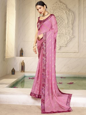 Sareemall Embellished Bollywood Chiffon Saree(Pink)