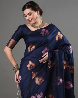 NENCY FASHION Self Design, Woven, Solid/Plain Kanjivaram Jacquard, Silk Blend Saree(Blue)