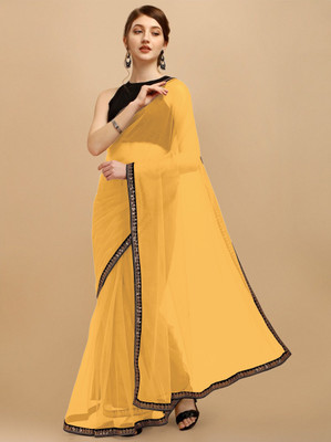 AreWah Self Design Bollywood Net Saree(Gold)