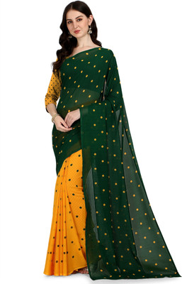 Moda Rapido Polka Print Daily Wear Georgette Saree(Green, Yellow)