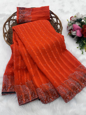MIYANIFAB Embellished Bollywood Georgette Saree(Orange)