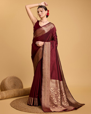 VM Selling Hub Woven Kanjivaram Pure Silk Saree(Maroon)