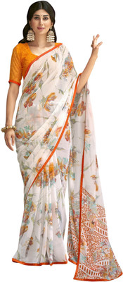 Pbs Prints Printed Bollywood Georgette Saree(Orange)