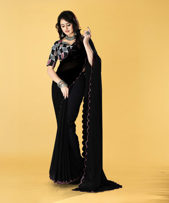 JenaFashion Embellished Kanjivaram Chiffon, Georgette Saree(Black)