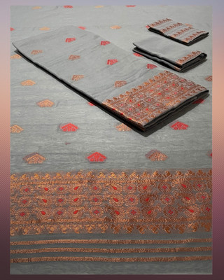 kamdar Woven Mekhela Chador Cotton Blend Saree(Grey)