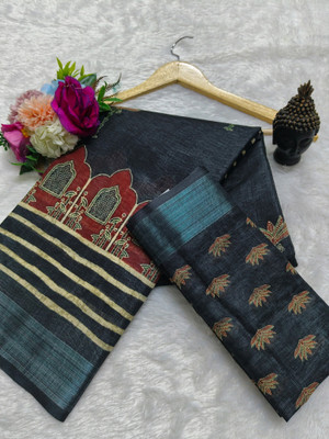 PRTRENDZ Woven Kanjivaram Pure Cotton, Cotton Silk Saree(Black)