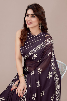 MIRCHI FASHION Printed, Blocked Printed Hand Batik Chiffon, Georgette Saree(Magenta, White)