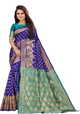 Vedant Vastram Embellished Banarasi Silk Blend Saree(Blue)