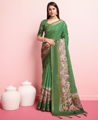 Divastri Woven Kalamkari Pure Silk Saree(Green)