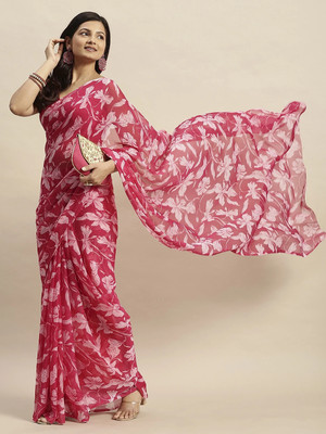 RATAN Printed Daily Wear Chiffon Saree(Pink)