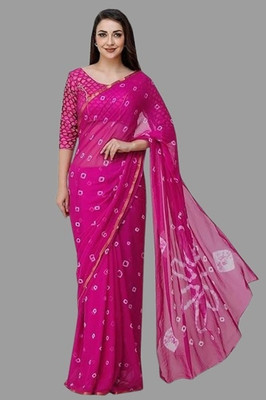 Swarne Printed Bandhani Chiffon Saree(Magenta)