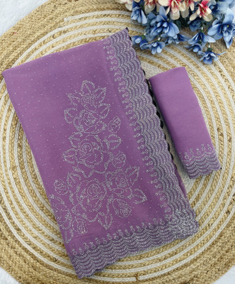 MIYANIFAB Embellished Bollywood Organza Saree(Purple)