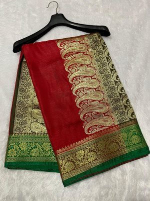 Arzoo kala textiles Woven Banarasi Handloom Cotton Silk Saree(Pack of 2, Red)