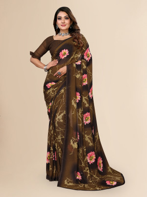 kashvi sarees Floral Print Daily Wear Georgette Saree(Dark Green)