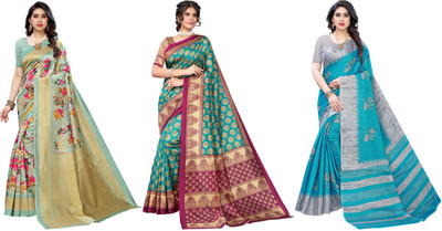 Nirvaan Woven Kanjivaram Art Silk Saree(Pack of 3, Light Green, Blue, Grey)