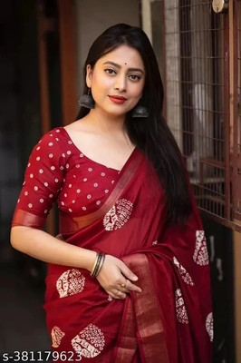 HIYAMI Printed Bollywood Cotton Linen Saree(Maroon)