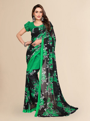 kashvi sarees Floral Print Daily Wear Georgette Saree(Green, Black)