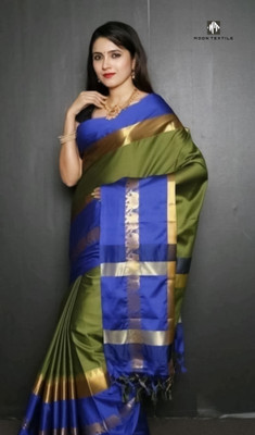 MoonTextile Temple Border Assam Silk Cotton Silk Saree(Magenta)