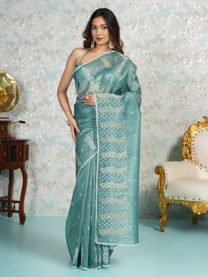 MIMOSA Woven Banarasi Silk Blend Saree(Light Blue)